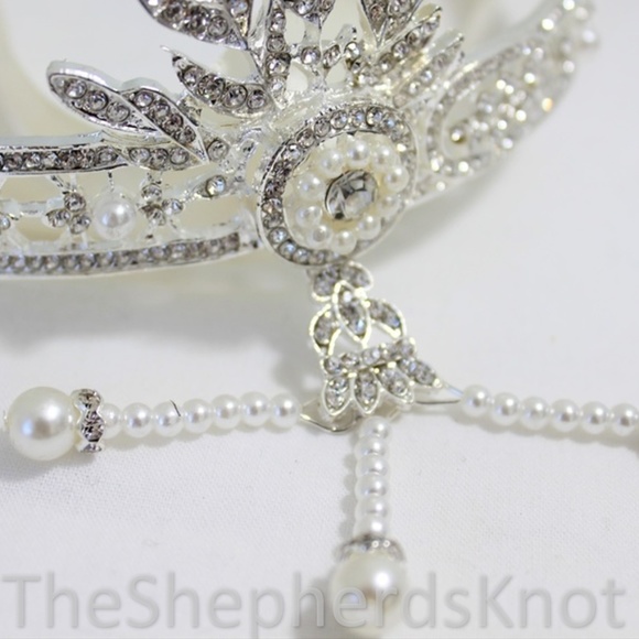 New 1920s Flapper Bride Headband Tiara Cream Black - Picture 7 of 9